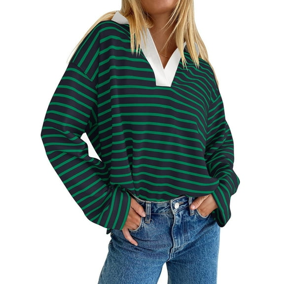 Axiiglly Long Sleeve Shirts for Women Trendy Striped Shirt Loose Crewneck Pullover Tunic Tops Casual Patchwork Soft Lightweight Sweatshirt