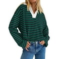 thumbnail image 1 of Axiiglly Long Sleeve Shirts for Women Trendy Striped Shirt Loose Crewneck Pullover Tunic Tops Casual Patchwork Soft Lightweight Sweatshirt, 1 of 7