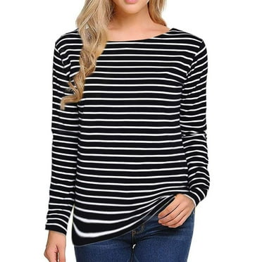 Axiiglly Long Sleeve Shirts for Women Trendy Striped Shirt Loose Crewneck Pullover Tunic Tops Casual Soft Lightweight Sweatshirt on Clearance
