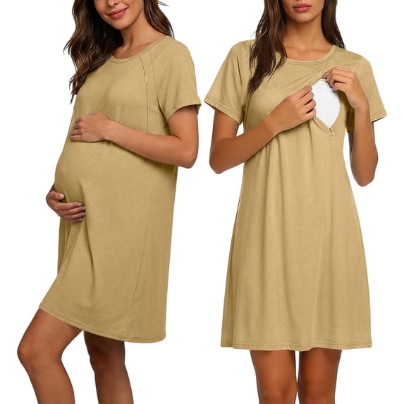 Axiiglly Maternity Nursing Dresses Short Sleeve Breastfeeding Nightgowns Summer Casual Loose Pregnancy Dress 2026, S-2XL