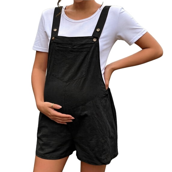 Axiiglly Maternity Overalls Adjustable Strap Pocket Stretch Loose Fit Sleeveless Wide Leg Pregnancy Short Jumpsuits Black XL