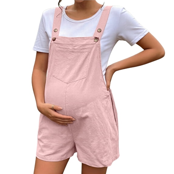 Axiiglly Maternity Overalls Adjustable Strap Pocket Stretch Loose Fit Sleeveless Wide Leg Pregnancy Short Jumpsuits, S-XL