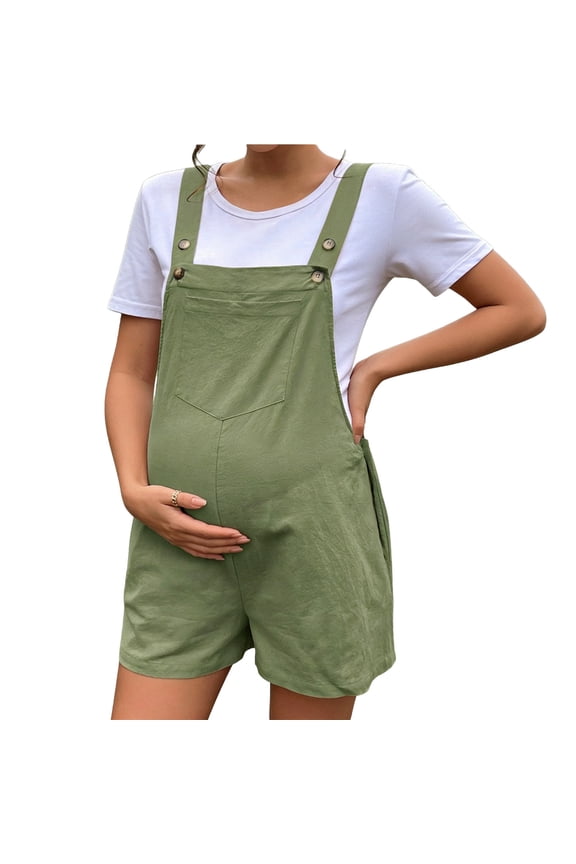 Maternity Overalls Adjustable Strap Pocket Stretch Loose Fit Sleeveless Wide Leg Pregnancy Short Jumpsuits, S-XL