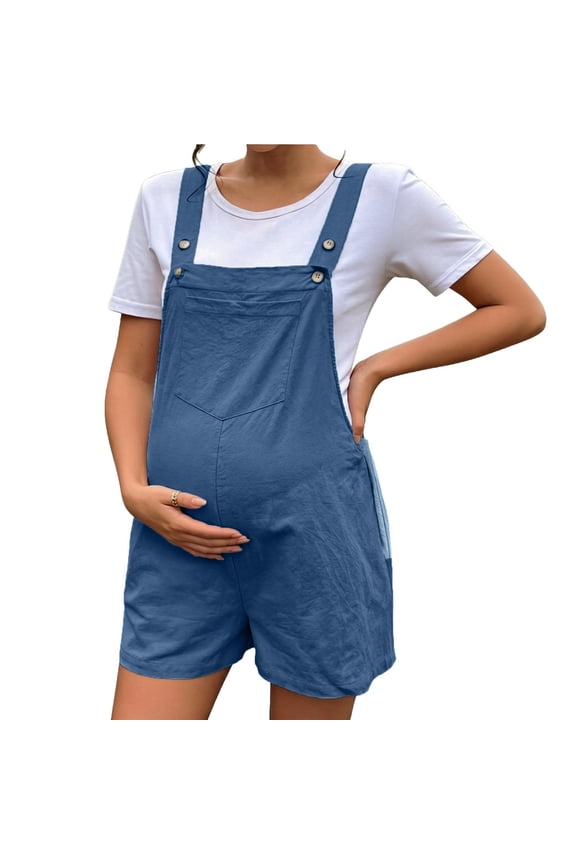 Maternity Overalls Adjustable Strap Pocket Stretch Loose Fit Sleeveless Wide Leg Pregnancy Short Jumpsuits, S-XL