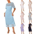 thumbnail image 1 of Horkkom Maxi Dresses for Women Crewneck Short Sleeve Hollow Out Summer Dresses Casual Solid Color Long Dresses L, 1 of 10