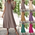 thumbnail image 1 of Horkkom Maxi Dresses for Women V Neck Short Sleeve Summer Dresses Casual Loose Solid Color Long Dresses XXL, 1 of 9