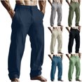 thumbnail image 1 of Axiiglly Mens Casual Pants Elastic Waist Soft Long Pants Zipper Lightweight Wide Leg Pants Loose Baggy Beach Pant with Pockets S, 1 of 7