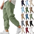 thumbnail image 1 of Axiiglly Mens Cotton Linen Pants, Drawstring Waist Lightweight Joggers with Pockets, Relax Fit Hiking Casual Cuffed Trouser, S-3XL Sky Blue, 1 of 7