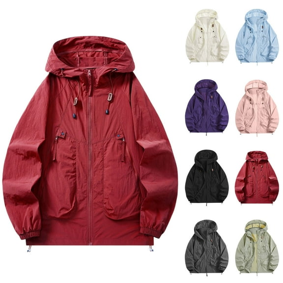Horkkom Mens Lightweight Jackets Outdoor Hooded Windbreaker with Pocket Plus Size Zipper Up Jackets