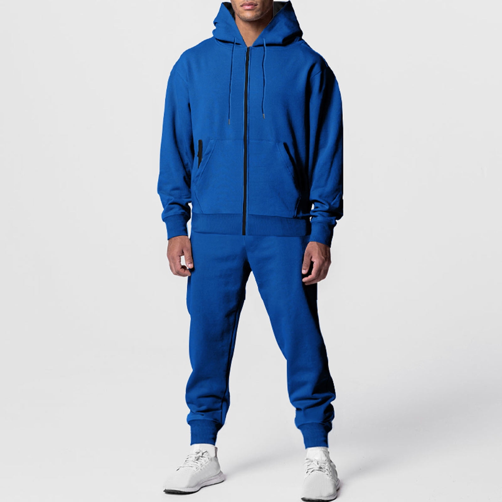 Casual Sportswear Solid Color Zipper Hooded Long Sleeve Two Pieces