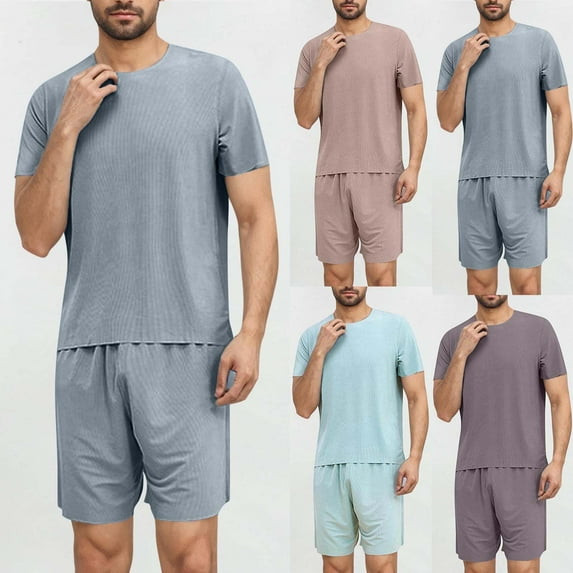 Axiiglly Mens Pajamas Set Casual Plus Size Pajama Sets Crew Neck Pajama Tshirt Elastic Waist Sleep Shorts Summer Comfy Soft Loungewear Sets