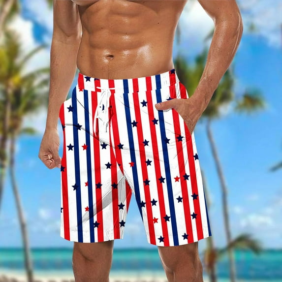 Horkkom Mens Shorts 4th of July Swim Trunks Independence Day Bathing Suit Elastic Waist Board Shorts Patriotic Casual Plus Size Shorts with Pockets