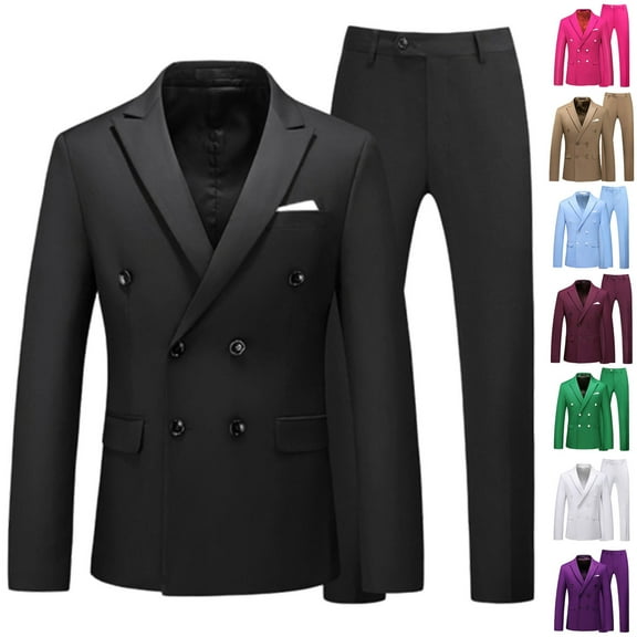 Horkkom Mens Suits Classic Fit 2 Piece Double Breasted Blazer Dress Pants Suits for Party Wedding and Business