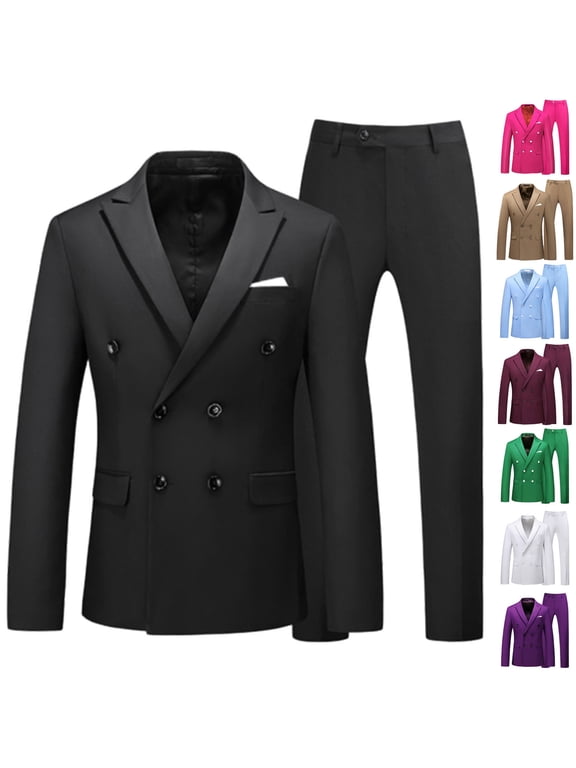 Mens Suits Classic Fit 2 Piece Double Breasted Blazer Dress Pants Suits for Party Wedding and Business