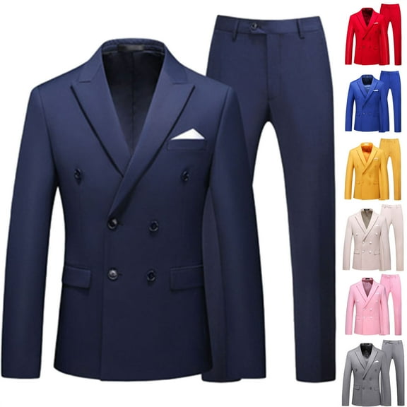 Horkkom Mens Suits Classic Fit 2 Piece Double Breasted Blazer Dress Pants Suits for Party Wedding and Business
