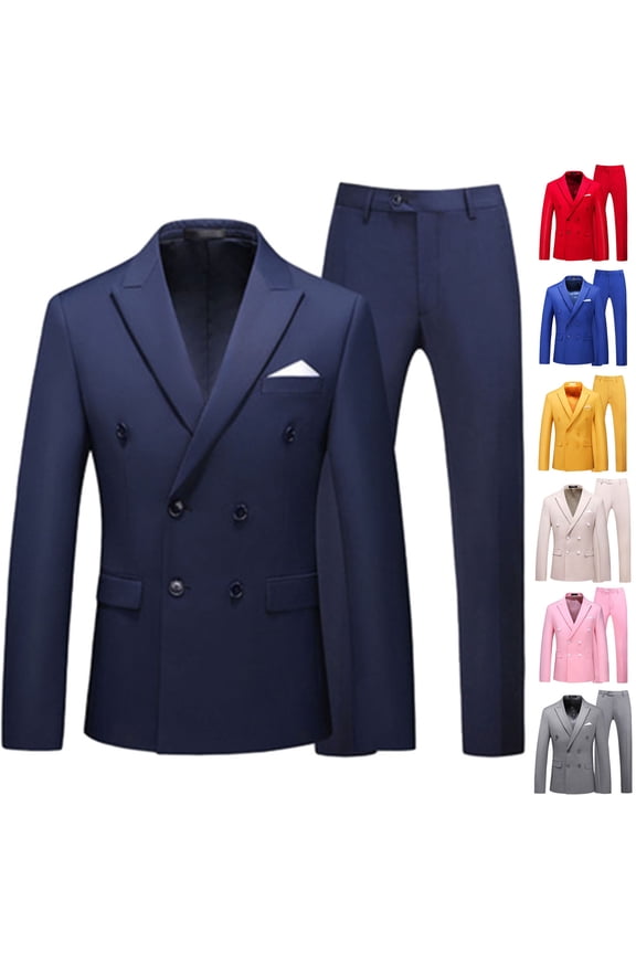 Mens Suits Classic Fit 2 Piece Double Breasted Blazer Dress Pants Suits for Party Wedding and Business