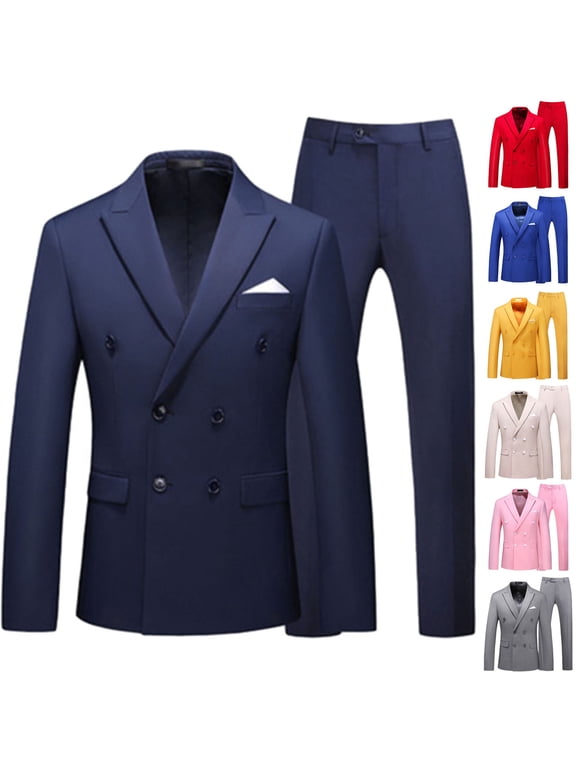 Mens Suits Classic Fit 2 Piece Double Breasted Blazer Dress Pants Suits for Party Wedding and Business