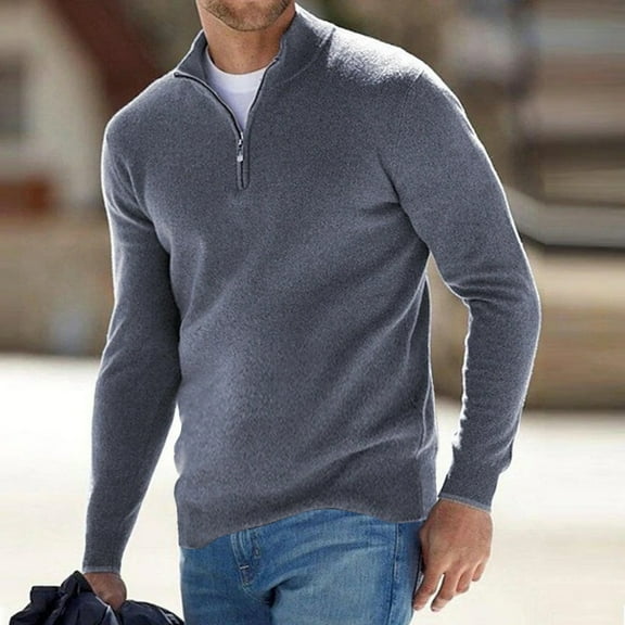 Axiiglly Mens Sweater Quarter Zip Pullover Sweater Cable Knit Stand V Neck Sweater Comfy Soft Oversized Sweater Casual Loose Fall Winter Sweaters