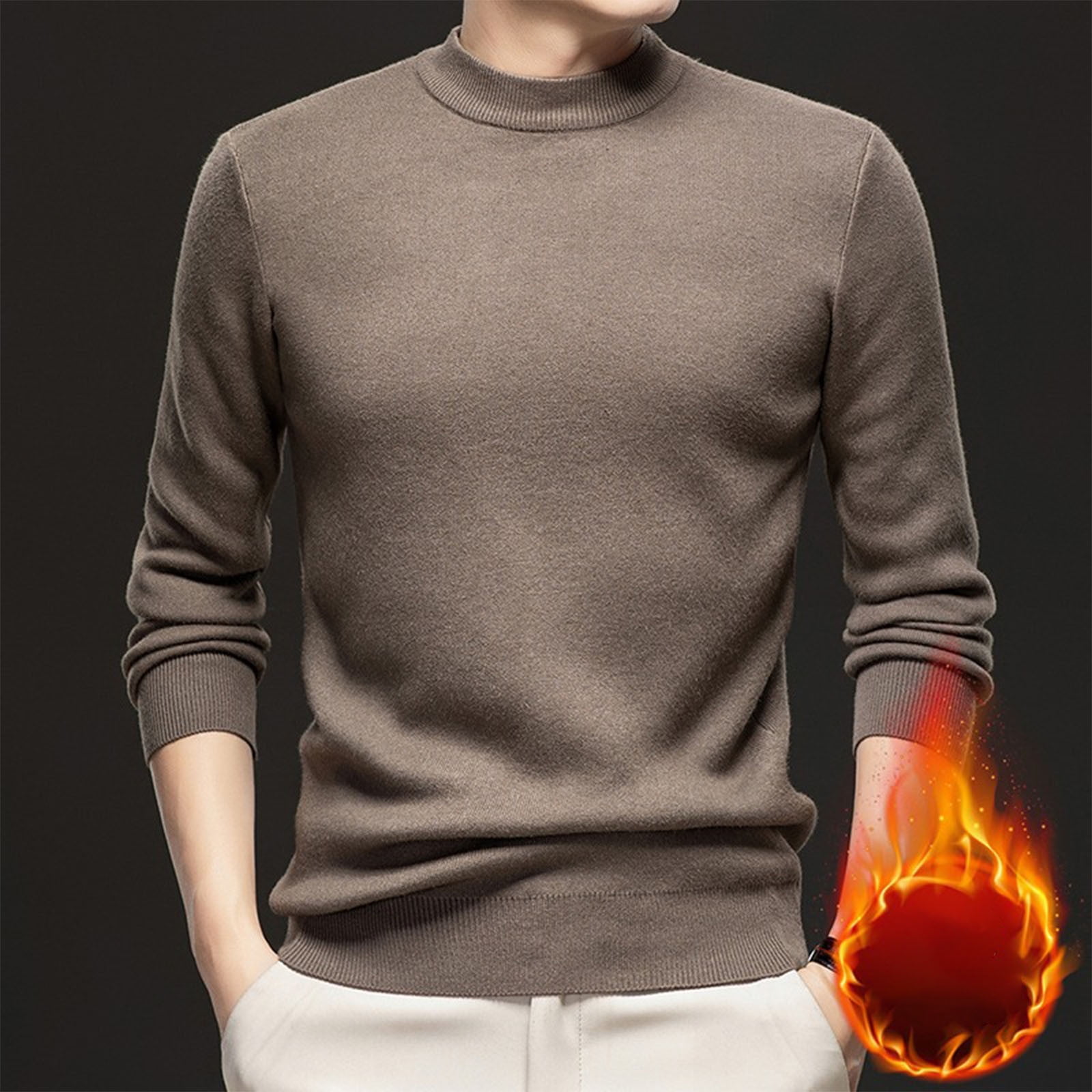 Big And Tall Men's Oversized Cable Knit Sweatshirt - Mock Neck, Long Sleeve Stand Collar Pullover