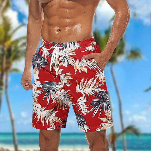 Axiiglly Mens Swim Trunks Bathing Suit Board Shorts Plus Size Vacation Hawaiian Shorts with Pockets Summer Drawstring Beach Shorts Casual Swimwear Surfing