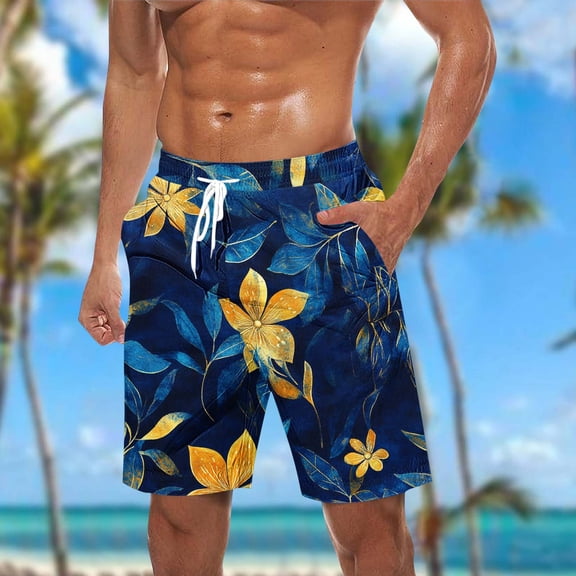 Horkkom Mens Swim Trunks Bathing Board Shorts Summer Vacation Beach Shorts Drawstring Hawaiian Shorts with Pockets Casual Swimwear Surfing