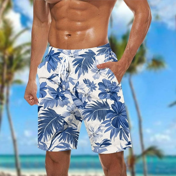 Horkkom Mens Swim Trunks Bathing Board Shorts Summer Vacation Beach Shorts Drawstring Hawaiian Shorts with Pockets Casual Swimwear Surfing
