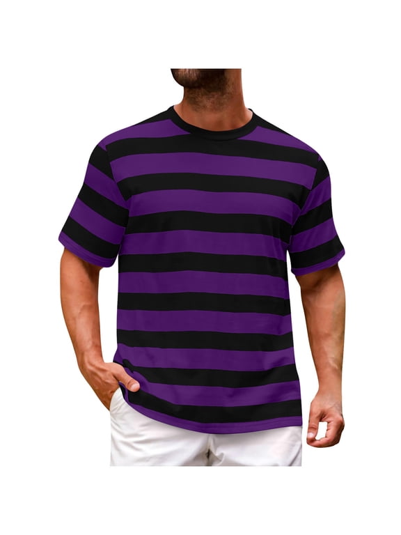 Mens T Shirts 2026 Striped Crewneck Relaxed Fitted Short Sleeve Cotton Tees Fashion Casual Summer Tops, M-4XL