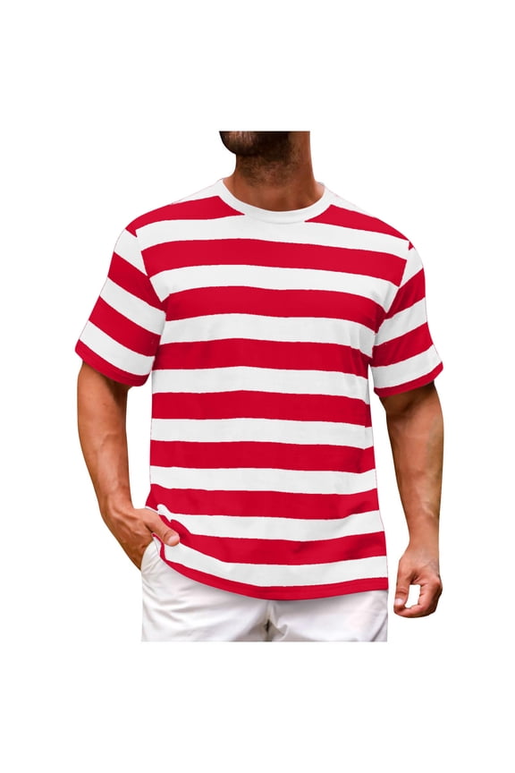 Mens T Shirts Striped Loose Fit Short Sleeve Shirts Summer Casual Outdoor Workout Tees for Big & Tall, M-4XL