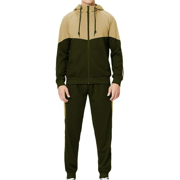 Axiiglly Mens Track Suits Color Block Hooded Zipper Sweatshirt Jacket Tracksuit Elastic Waist Jogging Sweatpant with Pockets Casual Outdoor Hiking Running Sport Suits Set S-2XL