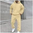 thumbnail image 1 of Axiiglly Mens Track Suits Solid Color Hooded Sweatshirt Tracksuit Elastic Waist Jogging Sweatpant with Pockets Casual Outdoor Hiking Running Sport 2 Piece Suits Set S-2XL, 1 of 9