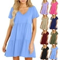 thumbnail image 1 of Horkkom Mini Dresses for Women V Neck Short Sleeve Loose Sundresses Casual Beach Holiday Summer Dresses M, 1 of 9