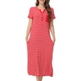 thumbnail image 1 of Axiiglly Nightgowns for Women Cotton Sleep Midi Dress Casual Side Split Button Short Sleeve Pajamas Summer Striped Printed Pajama Homewear Loose Soft Comfy Nightdress, 1 of 6