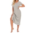 thumbnail image 1 of Axiiglly Nightgowns for Women Cotton Sleep Midi Dress Casual Side Split Button Short Sleeve Pajamas Summer Striped Printed Pajama Homewear Loose Soft Comfy Nightdress, 1 of 6