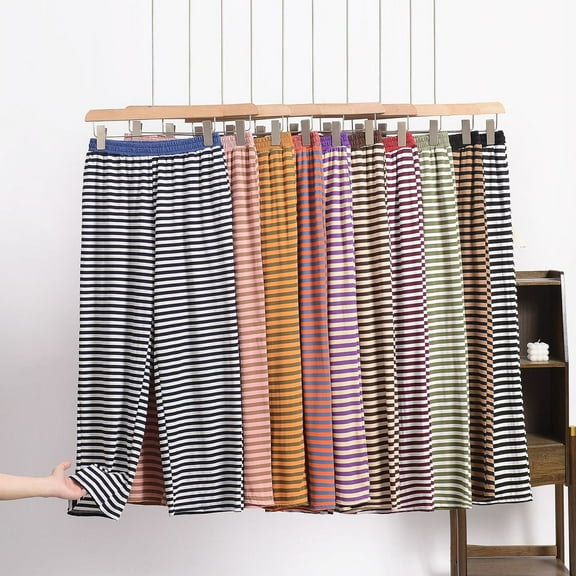 Axiiglly Pajama Pants Women Elastic Waist Lounge Pants Soft Cotton Striped Pants Lightweight Casual Sleep Pants