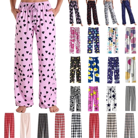 Axiiglly Pajama Pants for Women Floral Printed Elastic Waist Pajama Bottoms Casual Comfy Loose Cotton Sleepwear Plus Size Full Length Pants with Pockets