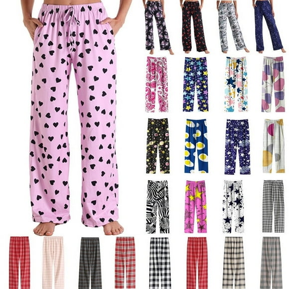 Axiiglly Pajama Pants for Women Floral Printed Elastic Waist Pajama Bottoms Casual Comfy Loose Cotton Sleepwear Plus Size Full Length Pants with Pockets