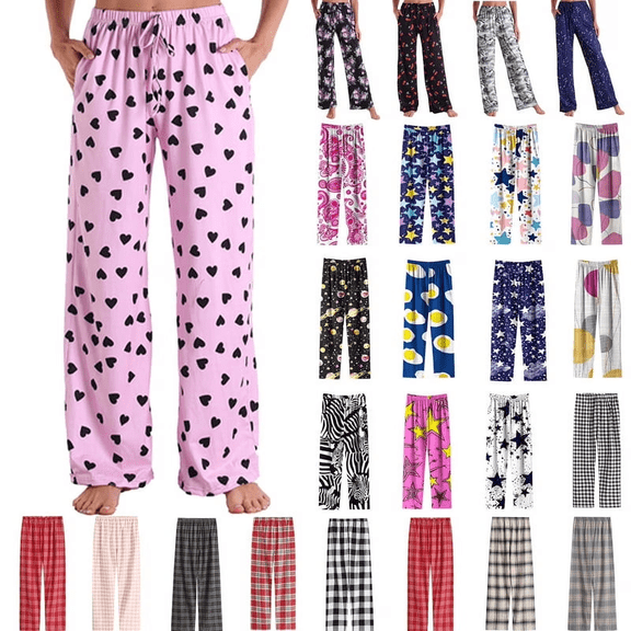 Axiiglly Pajama Pants for Women Funny Printed Elastic Waist Pajama Bottoms Casual Comfy Loose Sleepwear Fall Pajamas Full Length Pants with Pockets