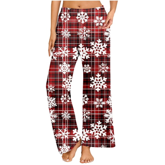 Axiiglly Pajama Pants for Women Plus Size Christmas Printed Elastic Waist Sleep Pants Casual Loose Long Straight Sleepwear with Pockets S-5XL