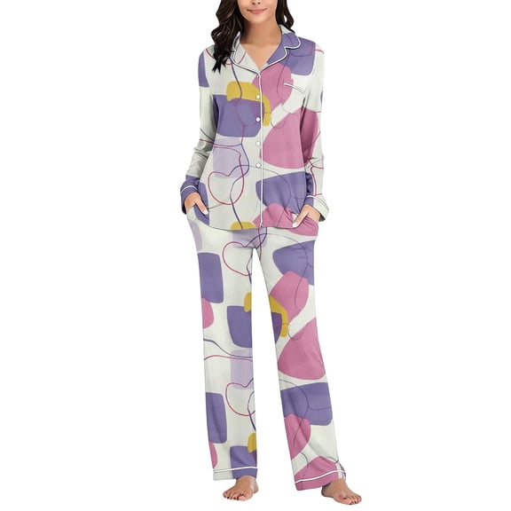 Axiiglly Pajamas for Women Set 2 Piece Sets Long Sleeve Button Down Shirt And Elastic Waisted Soft Lounge Sleepwear with Pockets