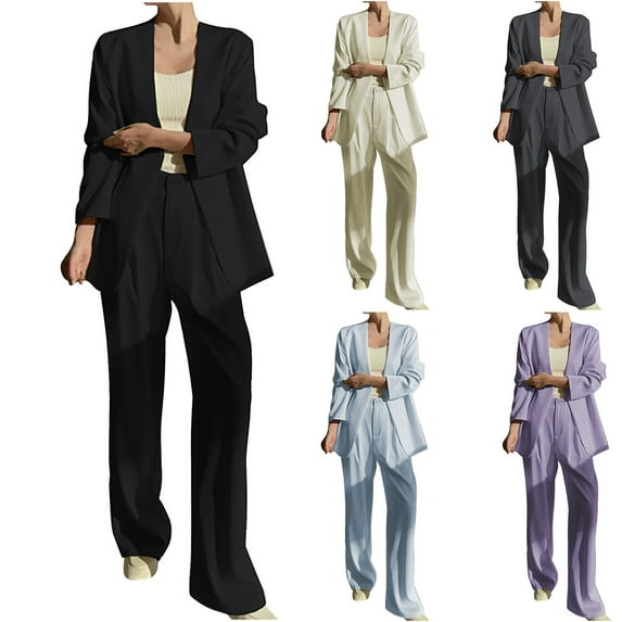 Horkkom Pant Suits for Women Dressy Two Pieces Outfit Long Sleeve Business Casual Blazer Jacket with Straight Leg Pant Suit Set for Work