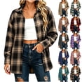 thumbnail image 1 of Axiiglly Plaid Flannel Shirts for Women, Casual Long Sleeve Lapel Button Down Shirts, Fitted Women's Plus Size Business Work Tops, Coffee Size S-2XL, 1 of 8