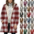 thumbnail image 1 of Horkkom Plaid Jacket for Woman Thin Fleece Zip Up Jackets with Hood Pockets Long Sleeve Overcoats L, 1 of 8