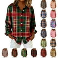 thumbnail image 1 of Horkkom Plaid Shirts for Women Christmas Long Sleeve Button Down Shirts Casual Loose Flannel Shirt XXL, 1 of 7