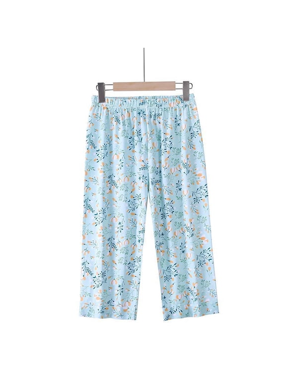 Plus Size Capri Pajama Pants Women Floral Print Loose Lounge Bottoms Soft Cozy Cotton Sleep Pants, XL-5XL