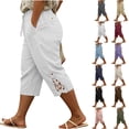 thumbnail image 1 of Axiiglly Plus Size Capri Pants for Women, Drawstring High Waist Casual Loose Capris, Oversize Pull On Cropped Pants with Pockets, S-5XL, 1 of 6