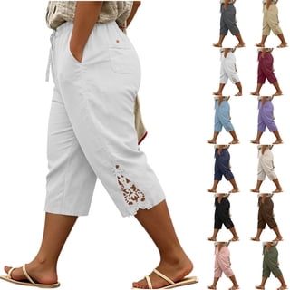 Axiiglly Plus Size Capri Pants for Women, Drawstring High Waist Casual Loose Capris, Oversize Pull On Cropped Pants with Pockets, S-5XL