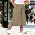 thumbnail image 1 of Axiiglly Plus Size Capris for Women Cotton Linen Drawstring Elastic Waist Wide Leg Lounge Capris with Pockets High Rise Cropped Pants, L-4XL, 1 of 7