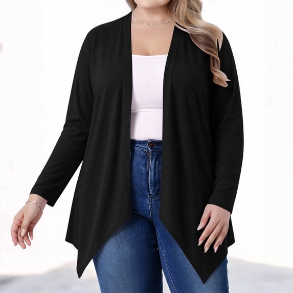 Axiiglly Plus Size Cardigan for Women Long Sleeve V Neck Open Front ...