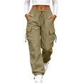 thumbnail image 1 of Axiiglly Plus Size Cargo Pants for Women, Casual Drawstring Elastic Waist Khaki Work Pants with Multi Pockets, Baggy Stretchy Wide Leg Hiking Streetwear, XXXL, 1 of 9