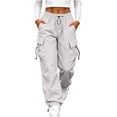 thumbnail image 1 of Axiiglly Plus Size Cargo Pants for Women, Casual Drawstring Elastic Waist Silver Work Pants with Multi Pockets, Baggy Stretchy Wide Leg Hiking Streetwear, XXXXXL, 1 of 9